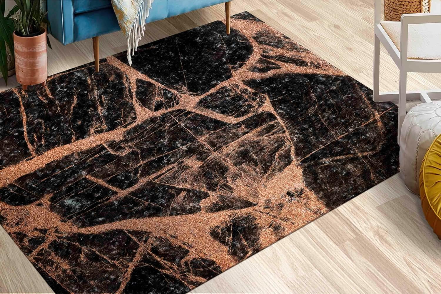 Copper Rug, Black Marble Shimmery Rug, Fashion Black And Copper Marble ...