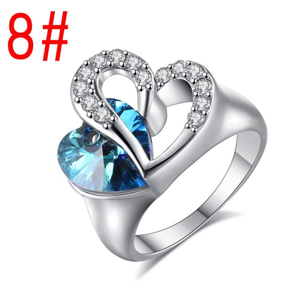 Copper Sapphire Crystal Heart of Ocean Ring for Women
