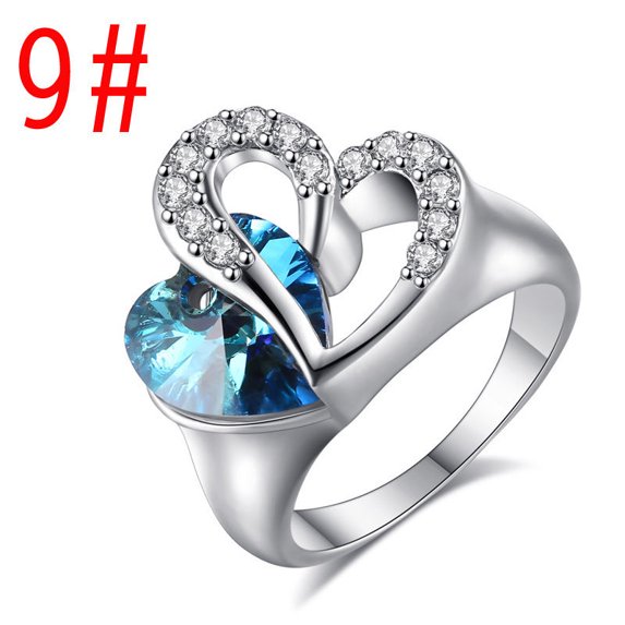 Copper Sapphire Crystal Heart of Ocean Ring for Women