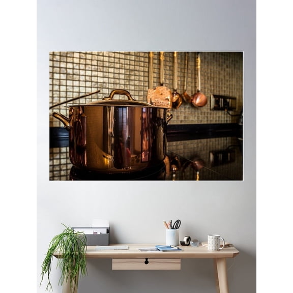 Copper Saucepan On The Stove Poster Wall Art, Modern Wall Decor For Living Room Bedroom, 12x18 UNFRAMED