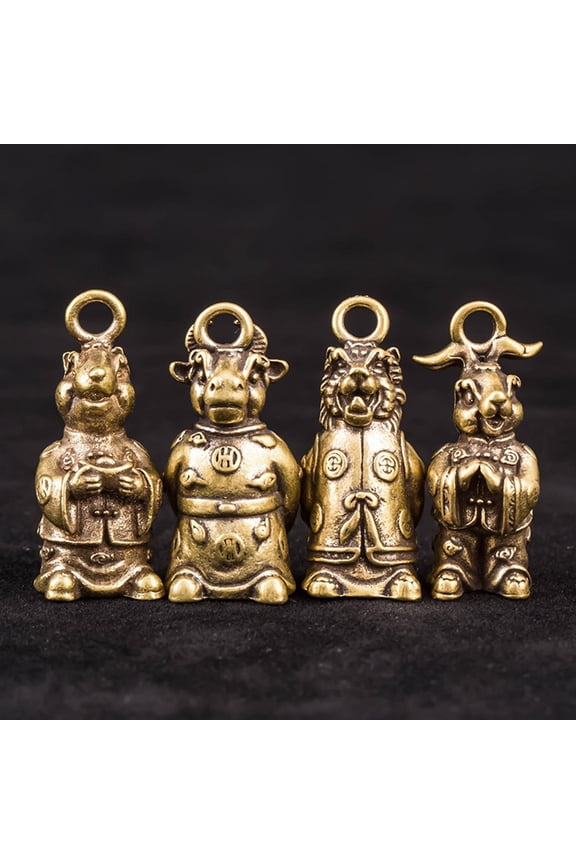 Copper Sculpture Ornaments Brass Animal Small Statue Miniatures Figurines Keychain Pendants Car Key Chain Hanging Gift Pig Smile Home