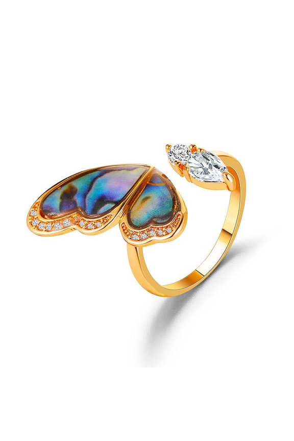 Copper Seashell Wing Ring Inlaid Zircon Dainty Jewelry For Women Korean Fashion Accessory Gift With Zircon Gem