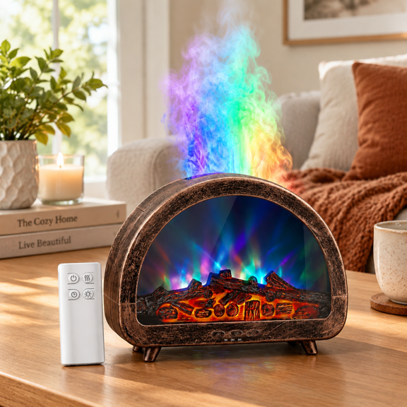 Copper Semicircle 250ml Cool Mist Fireplace Oil Diffuser with Remote and Timer
