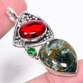 thumbnail image 1 of Copper Seraphinite & Garnet & Emerald Quartz 925 Sterling Silver Pendant 2.05" M1539, Beautiful Jewelry For Woman & G, New Year Sale, Valentin's Day G, 1 of 1