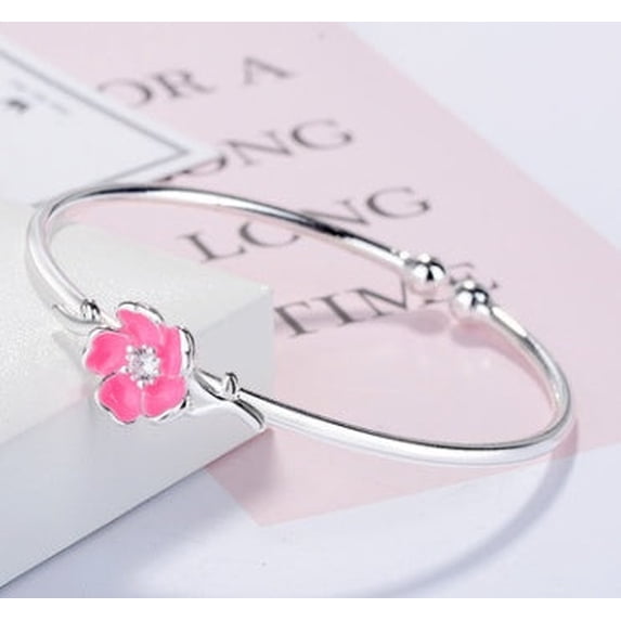 Copper Silver Crystal Flower Leaf Cuff Bracelet Elegant Nature Inspired Design Adjustable Wristband Gift for Women
