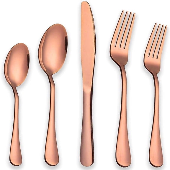 Copper Silverware Flatware Set, Moxinox 20-Piece Stainless Steel Cutlery Set for 4, Mirror Finish, Ideal for Home Hotel Wedding Festival Party, Dishwasher Safe