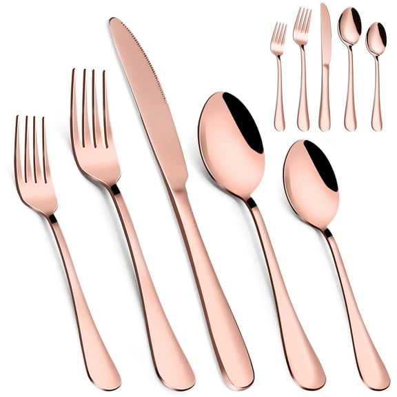 Copper Silverware Set Rose Gold Silverware Flatware Cutlery Set Stainless Steel Utensils Service Include Knife/Fork