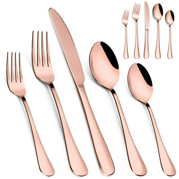 Copper Silverware Set Rose Gold Silverware Flatware Cutlery Set Stainless Steel Utensils Service Include Knife/Fork