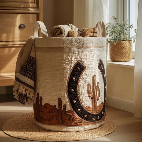 Copper Sky Gallop Quilted Laundry Basket, Cowgirl Bedroom Clothes Hamper, Farmhouse Laundry Organizer, for Bathroom