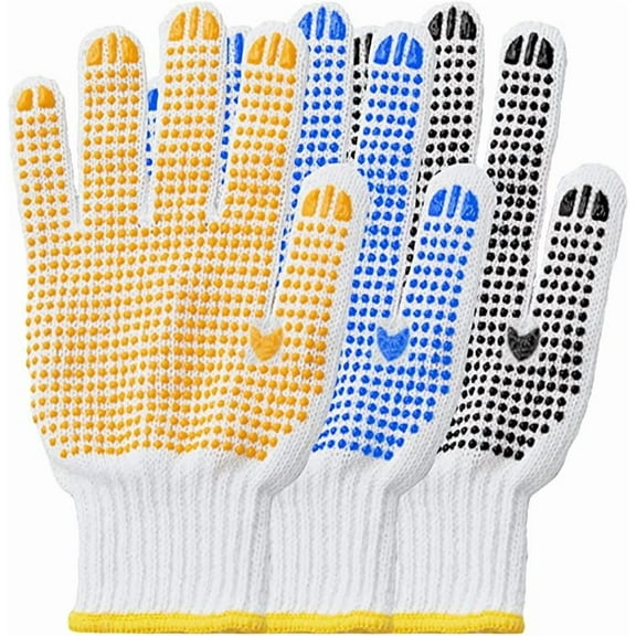 Copper Slip Resistant Unisex Safety Work Gloves, Cotton/Poly Black/ Blue/Yellow
