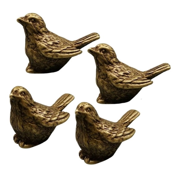 Copper Sparrow Figurine Birdbath Decorative Bird Figure Teapet Decoration 4PCS