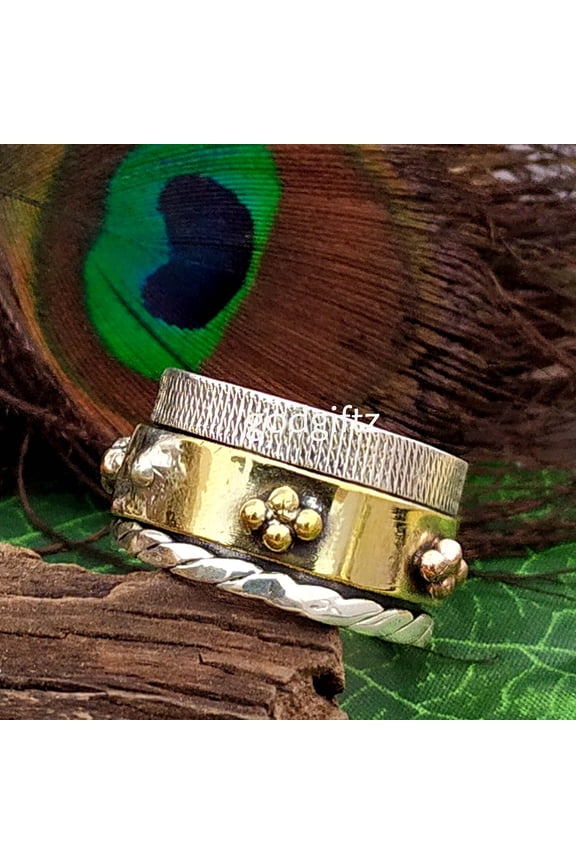 Copper Spinner Ring, Meditation Ring Jewelry, 925 Sterling Silver Dot Band, Unique Jewelry, Copper Spins Fidget Worry Thumb Ring For women's