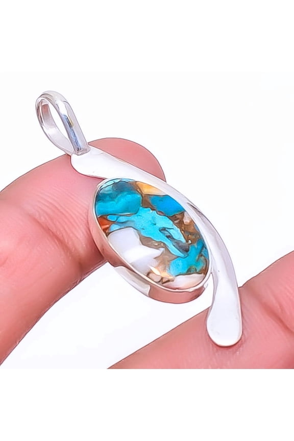 Copper Spiny Oyster Handmade 925 Sterling Silver Pendant 1.87" P7444-1, Christmas Gift, Gemstone Silver Jewelry, Spiny Oyster Pendant, New Year Sale