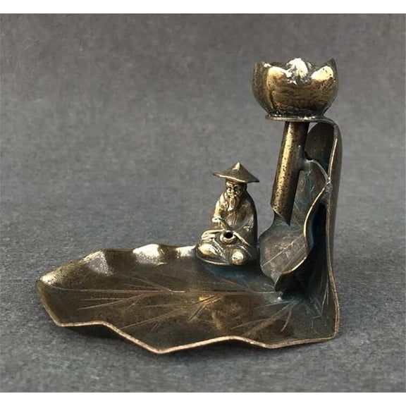 Copper Statue Pure Copper Incense Insertion Incense Stove Censer Old Man Fishing Fish Lotus Decoration Statue