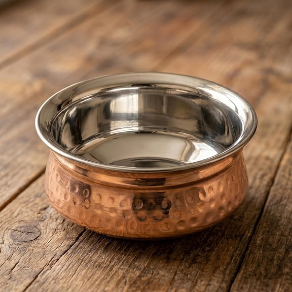 Hammered Copper Handi with Stainless Steel Interior, Serving Bowl