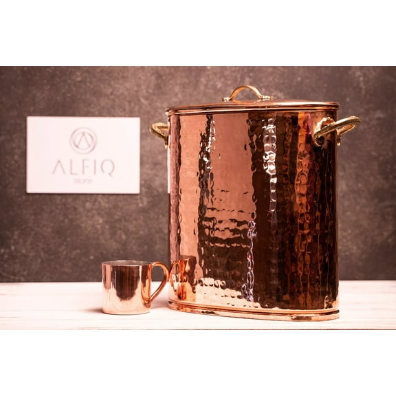 Copper Storage Box with Lid | Copper Rice Spice Jar Pot | 100% Solid Copper Container - 14"x10"x6" 5000 ml