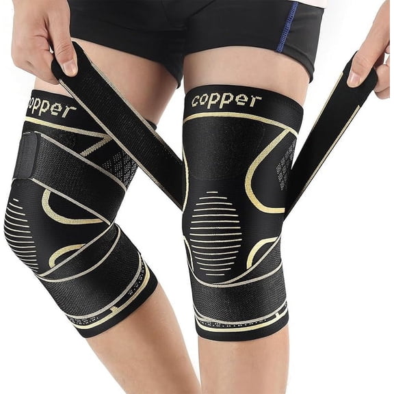 Copper Strap Knee Braces (Set of 2), Adjustable Knee Supports are used to maximize knee pain relief for work, running and weight lifting.-XL
