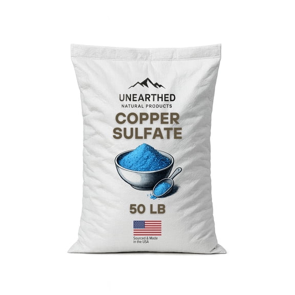 Unearthed 99.1% Pure Copper Sulfate Fine Crystals, 50 lbs - Essential Mineral Supplement for Flock Health, Ideal for All Flocks & Livestock, Versatile for Use as Copper Powder or Solution