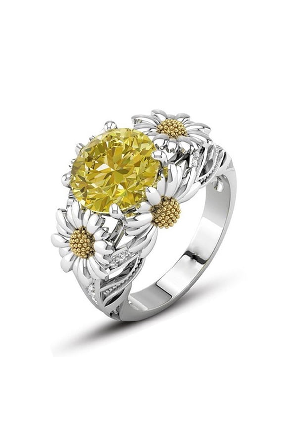 Copper Sunflower Ring 9mm Wide Prong Setting Copper Flower Ring For Women Gift Minimalist Jewelry Everyday Wear