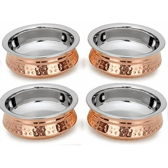 Copper Tableware Serving Bowl Indian Serveware Handi Set Tureen Copper Stainless Steel Serving Dishes (15 cm) set of 4