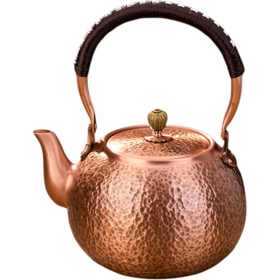 Copper Tea Kettle for Stovetop: Handmade Solid Copper Pot without Coating, Extra Thick Stove Top Tea Kettle Teapot, Hammered Teapot for Stovetop (1420ML)