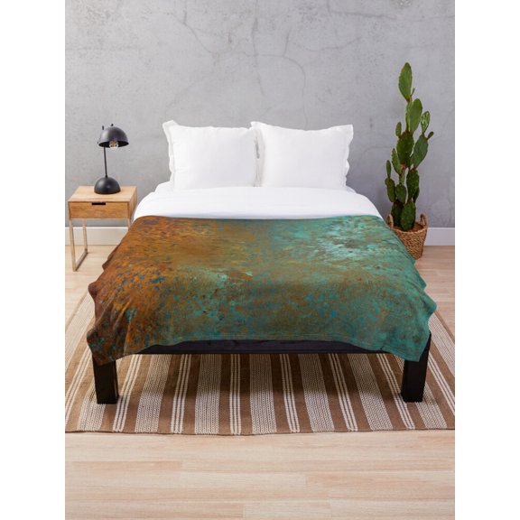 Copper & Teal Green Rust Abstract Pattern Flannel Blanket, Soft & Warm Cozy Bed Throw - Size 30x40