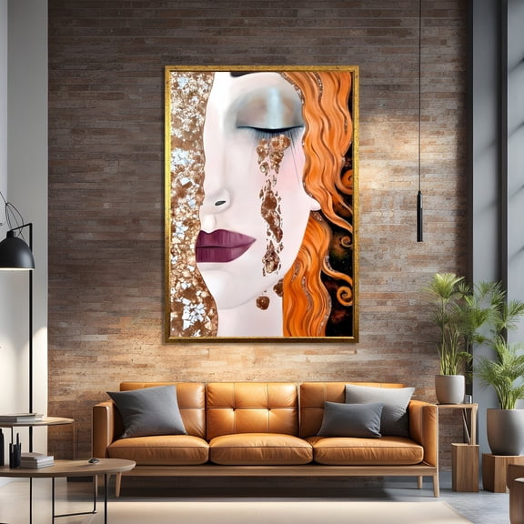 Copper Tears Elegant Female Portrait Wall Art, Gustav Klimt Style Home Decor, Contemporary Home Decor UNFRAMED Poster, Wall Art for Decor, Present, 12x18