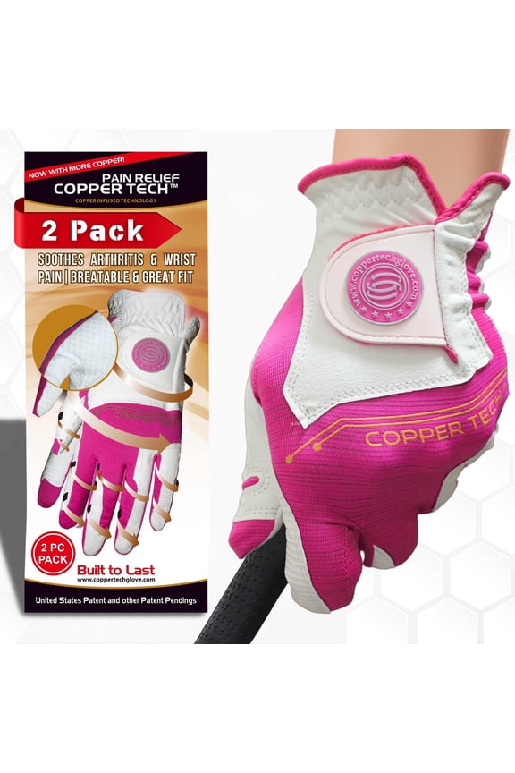 Ladies Golf Glove Women 2 Pack | Copper Compression Wrist & Joint Support | Flexible & Comfortable Fit with Premium Leather Construction | Reinforced Palm Pad for Tacky Grip & Traction
