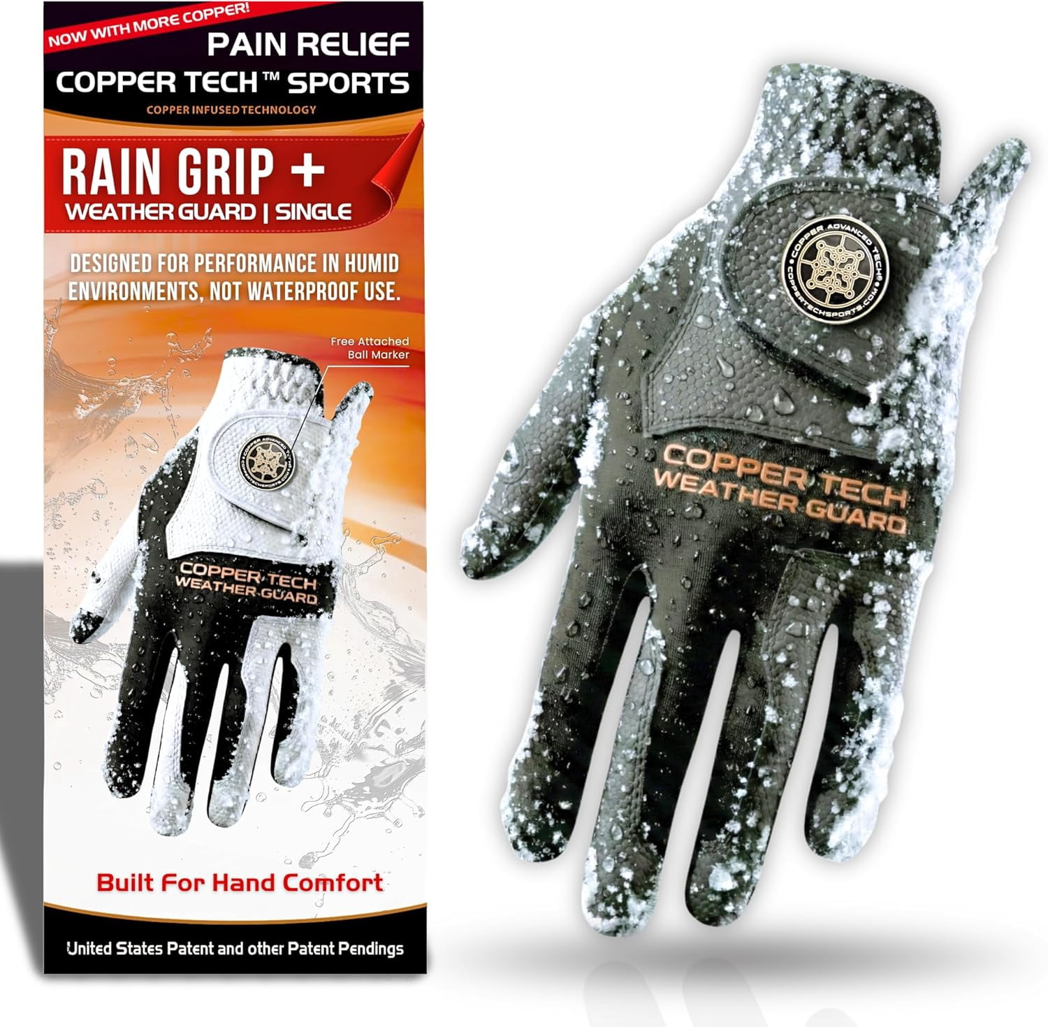 Copper Tech Plus Rain Golf Gloves  | Water-Enhanced Golf Rain Gloves for Men | Joint Support Ergonomic Copper Compression Charcoal/Gray, Small, Left)
