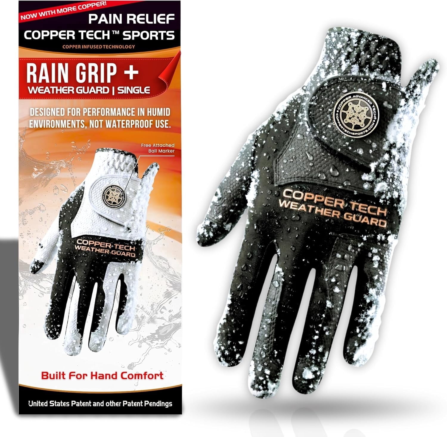 Copper Tech Plus Rain Golf Gloves Women | Water-Enhanced Golf Rain Gloves for Women | Joint Support Ergonomic Copper Compression (Black/Black, Small, Left)