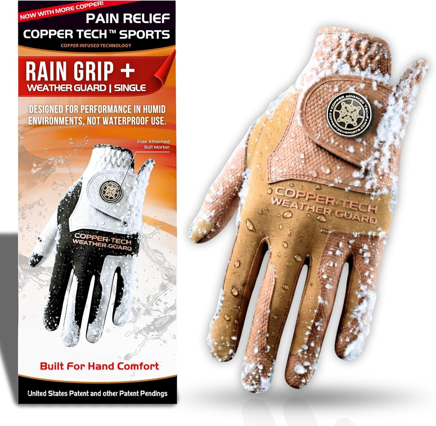 Copper Tech Plus Rain Golf Gloves Women | Water-Enhanced Golf Rain Gloves for Women | Joint Support Ergonomic Copper Compression (Copper/Brown, Small, Right)