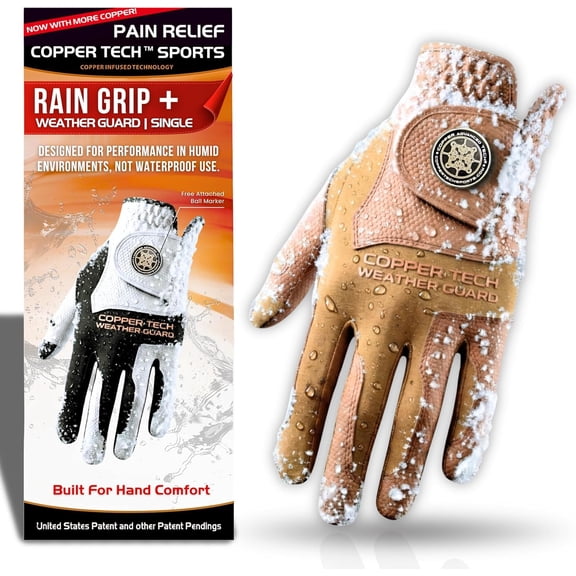 Copper Tech Plus Rain Golf Gloves Women | Water-Enhanced Golf Rain Gloves for Women | Joint Support Ergonomic Copper Compression (Copper/Brown, Small, Right)