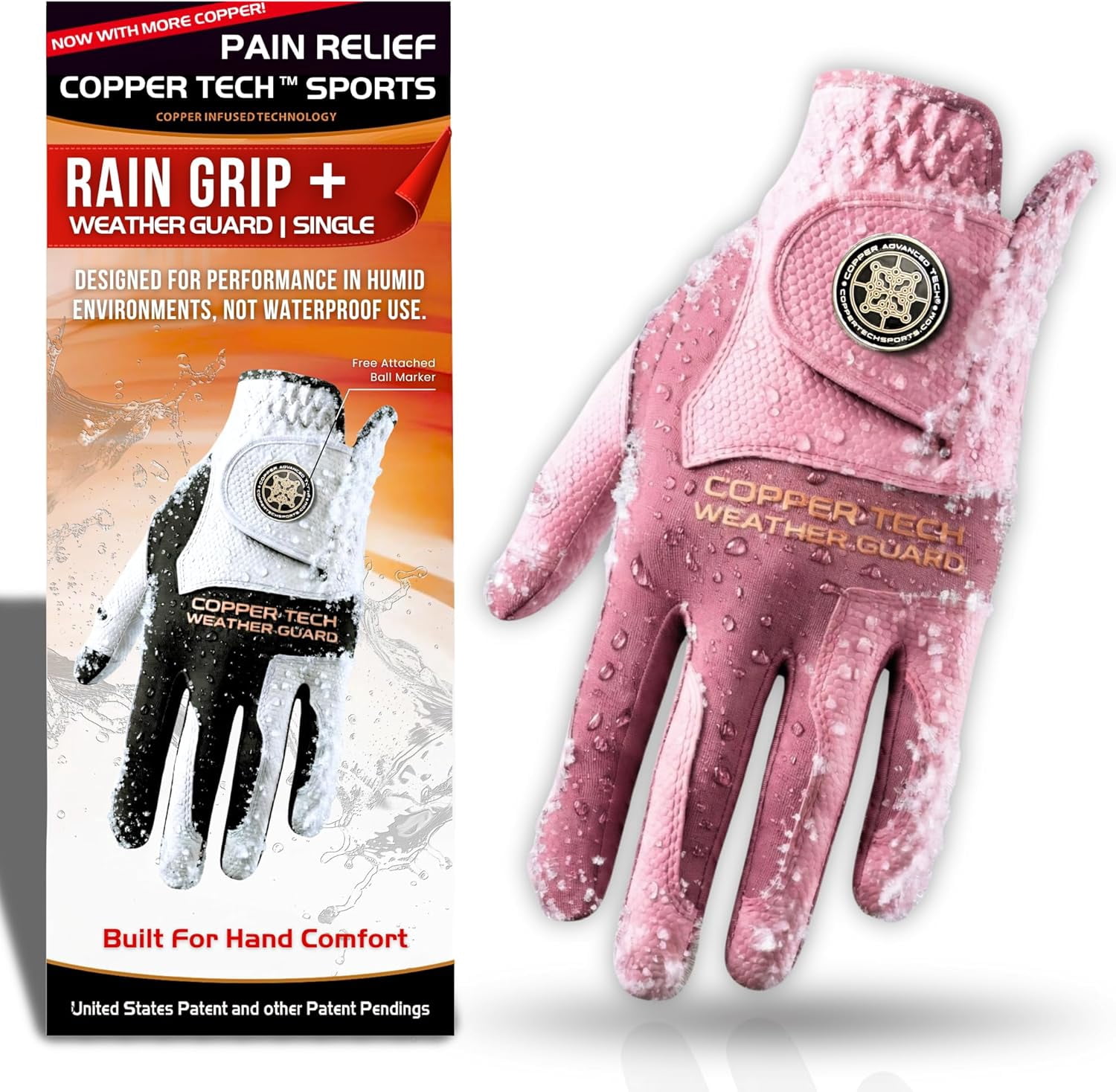 Copper Tech Plus Rain Golf Gloves Women | Water-Enhanced Golf Rain Gloves for Women | Joint Support Ergonomic Copper Compression (Pink/Pink, Medium-Large, Right)