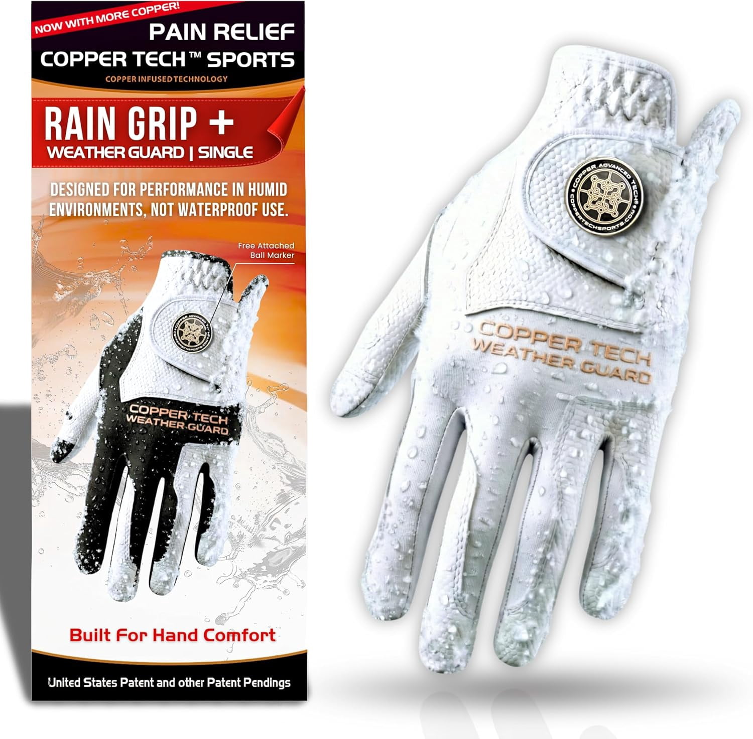 Copper Tech Plus Rain Golf Gloves Women | Water-Enhanced Golf Rain Gloves for Women | Joint Support Ergonomic Copper Compression (White/White, Medium-Large, Right)