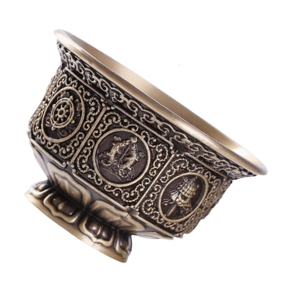Copper Tibetan Eight Auspicious Symbols Offering Bowl Holy Water Cup for Buddhist Ritual Buddhas Home Decoration