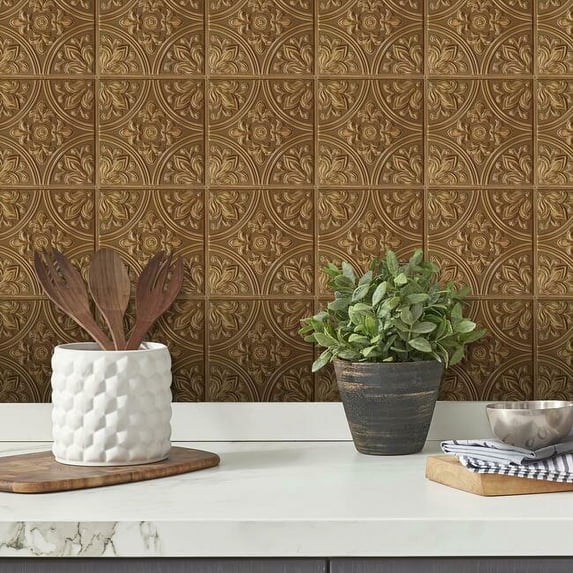 Copper Tin Tile Peel and Stick Backsplash