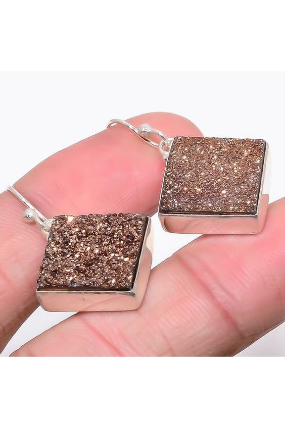 Copper Titanium Drusy Gemstone 925 Sterling Silver Earring 1.3" T11