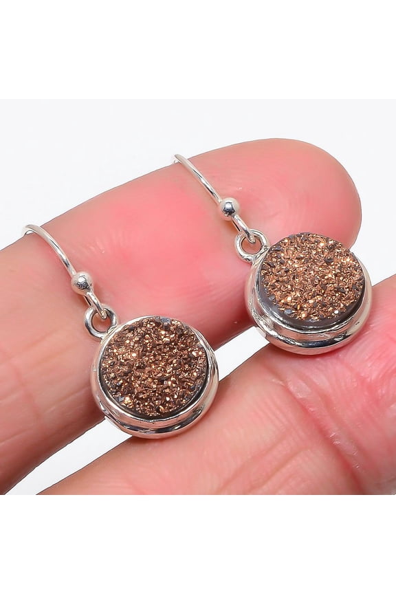Copper Titanium Drusy Solid 925 Solid Sterling Silver Earring 1.00" (SE1401-9)