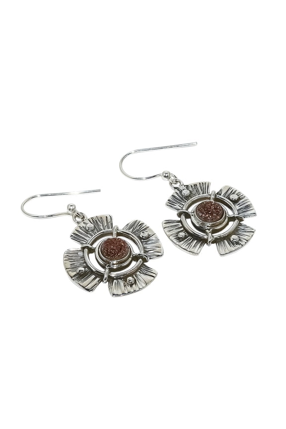 Copper Titanium Drusy Solid 925 Sterling Silver Earring Size 1.38", Dangle Handmade Earring, Drusy Quartz Earring, Brown Earring, Gemstone Earring, Ne