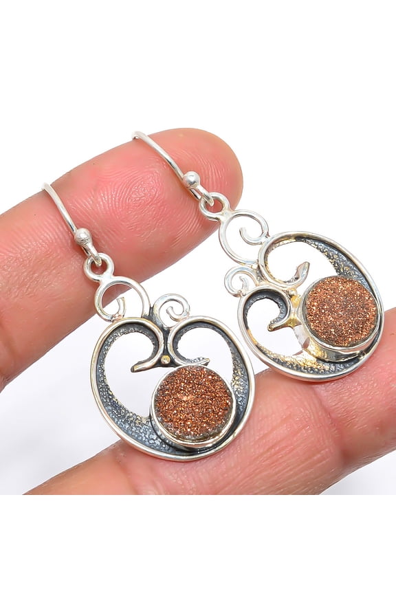 Copper Titanium Drusy Vintage 925 Sterling Silver Earring 1.7" T30, Handmade Jewelry, Dangle Earring