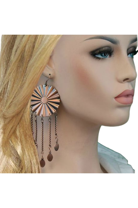 Copper Tone Chandelier Long Fringe Duster Pierced Earrings Ladies Adult Female