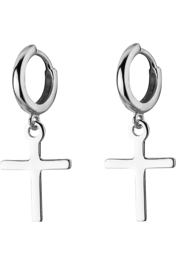 Copper Top Cross Earrings with Closed-Loop Clasp | Steel-Coloured Unisex Design | Lightweight Fashion Accessory for Everyday Wear | Cross Charm Earrings for Women & Men[i838]