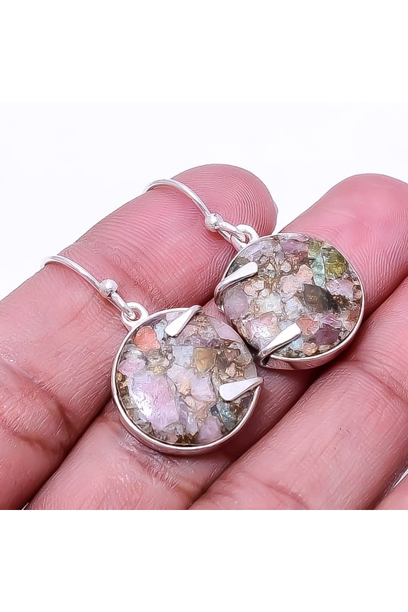 Copper Tourmaline -Brazil Designer Handmade 925 Silver Plated Earring 1.33", Tourmaline Earring E_7998_332_33