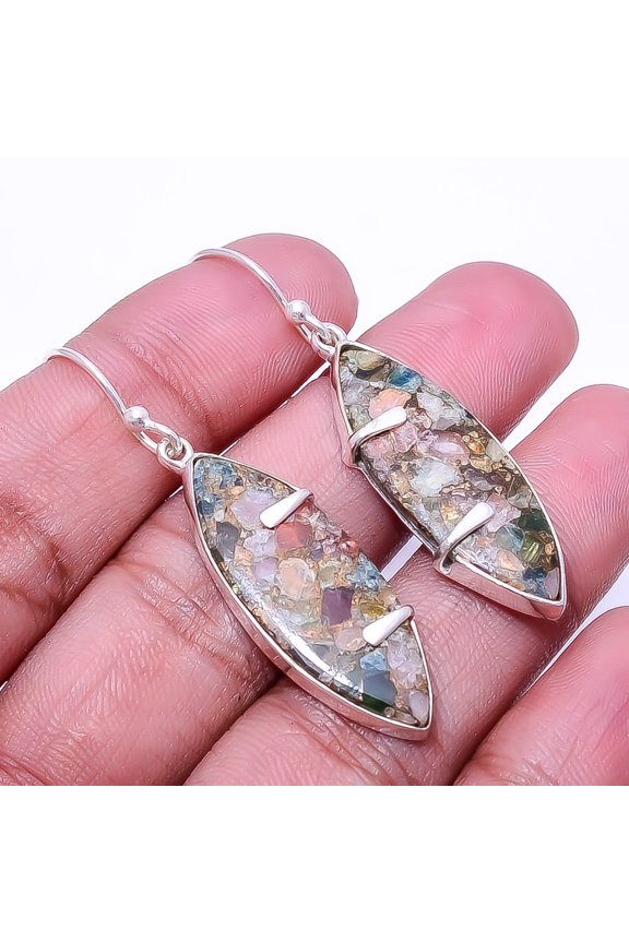 Copper Tourmaline -Brazil Designer Handmade 925 Silver Plated Earring 1.95", Tourmaline Earring E_7998_332_5