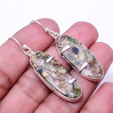 Copper Tourmaline -Brazil Designer Handmade 925 Sterling Silver Earring 1.95", Tourmaline Earring E_7998_332_45