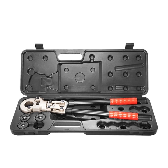 Copper Tube Crimping Press Kit, 1/2 3/4 1 Inch Quick-Change Jaws, 360 Rotatable, Locking Pin, Extendable Handle, ASTM B88 B75