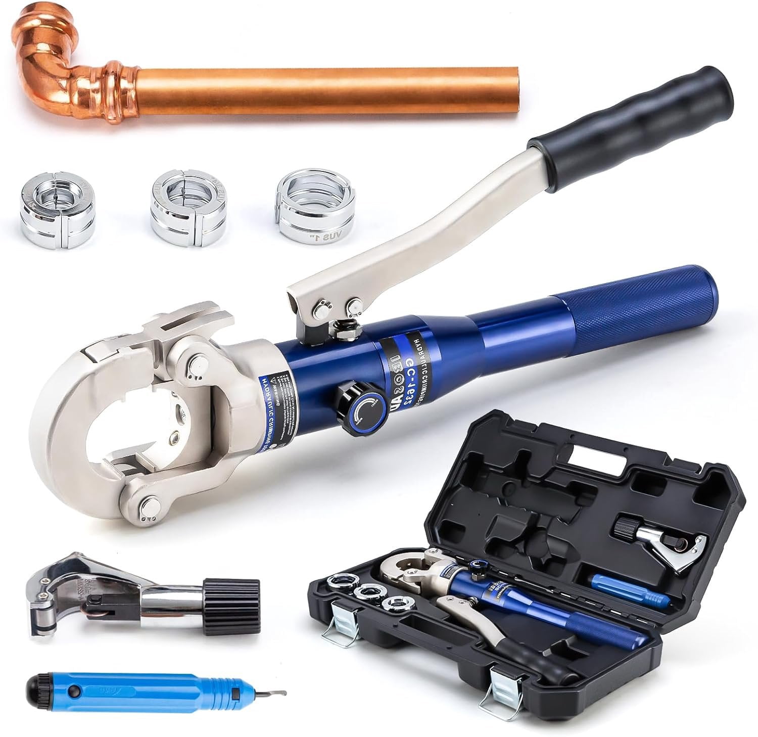 Copper Tube Fittings Hydraulic Pipe Crimping Tool with 1/2",3/4" and 1" Jaw Copper Pipe Press  Pressing Pliers, with Pipe