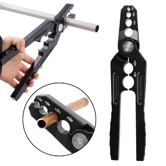 Copper Tube Rounder,6 Hole Aluminum Alloy Pipe Rounding Hand Tool,Manual Copper Pipe Bender Tool Hvac Flat Pipes Repair Pliers,For 1/4",3/8",1/2",5/8",3/4",7/8" Steel Tubing Straightener (Black)