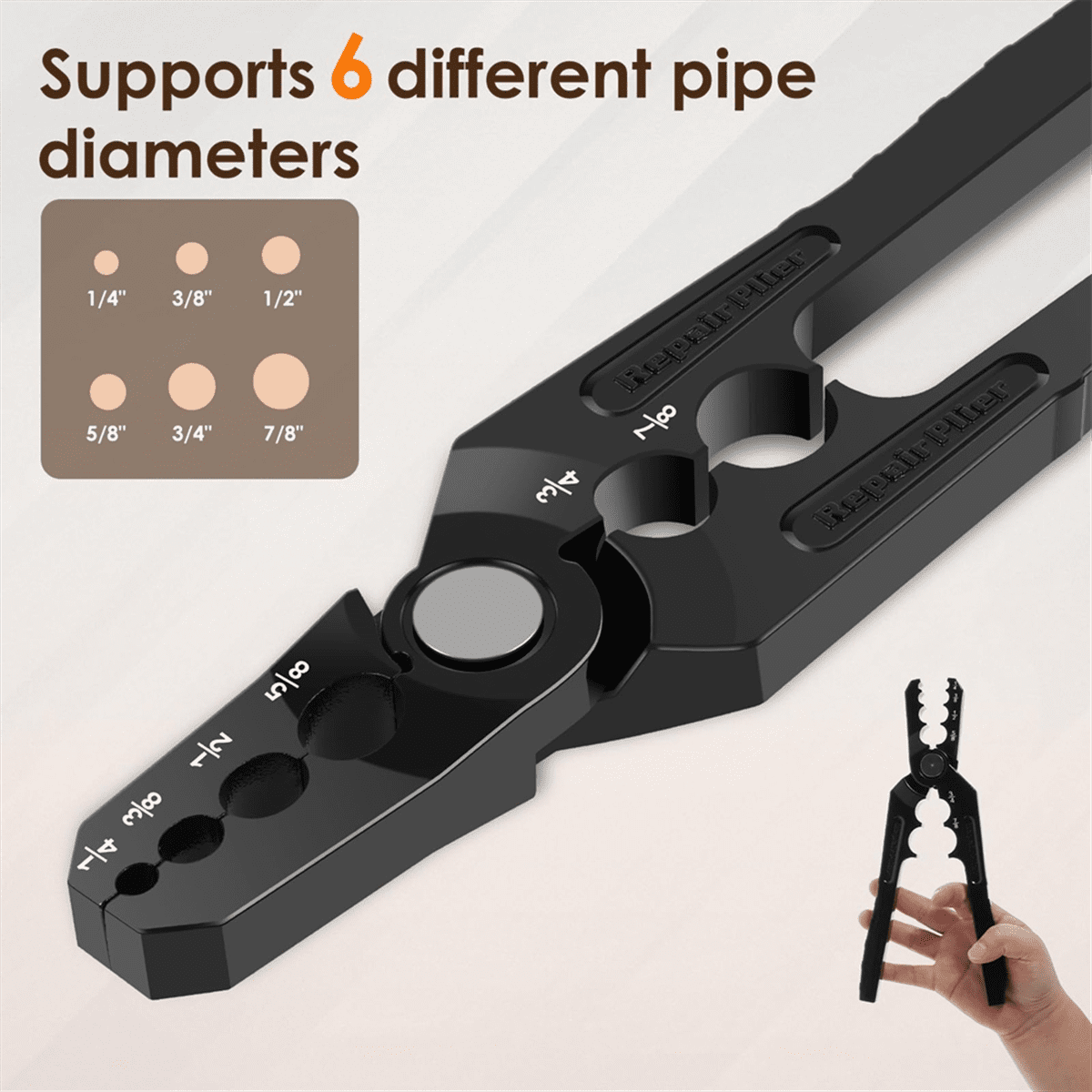 Copper Tube Rounder, Manual Pipe Rounding Plier with 6 Hole Design, Flat Tube Repair Plier, Copper Benders Tool,1* Copper Tube Rounder,Black