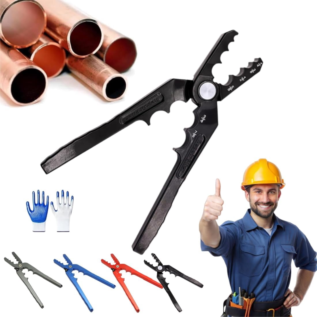 Copper Tube Rounder Pliers, 7-Hole Aluminum HVAC Pipe Repair Tool with Extended Lever for 1/8 to 7/8 Inch Tubing, Precision Plumbing Clamp(xw)
